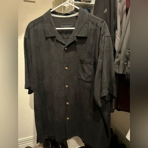 XL 100% silk Black Palm Fronds Tommy Bahama Hawaiian Shirt